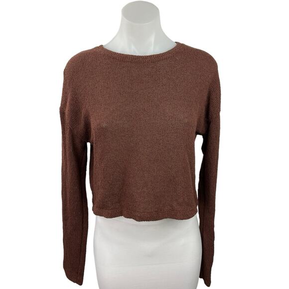 Zara Trafaluc Brown Knitted Crew Neck Long Sleeve Pullover Cropped Sweater Top M - Picture 1 of 3